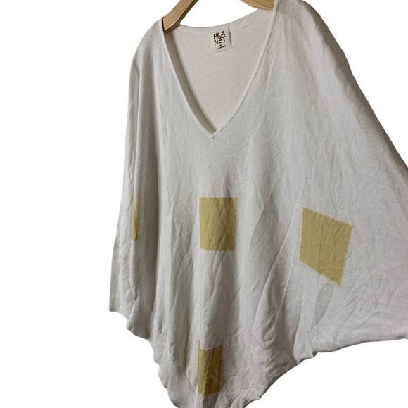PLANET Lauren G White Yellow Diamond Print Pointed Hem Dolman Sweater One Size - Picture 5 of 10